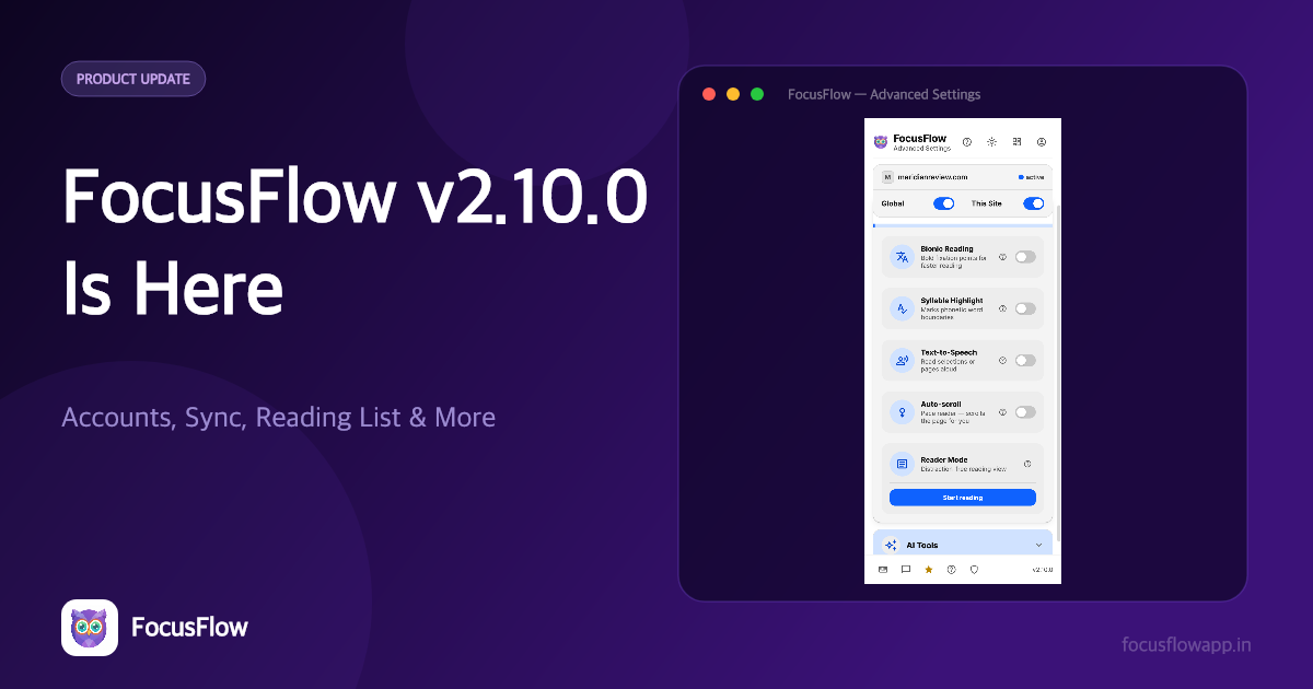 FocusFlow v2.10.0: Accounts & Sync, Reading List, To-Do Lists & More