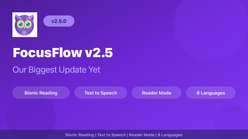 FocusFlow v2.5: Bionic Reading, Text to Speech, Reader Mode & 8 Languages