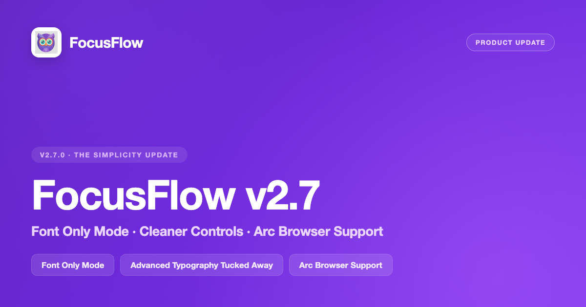 FocusFlow v2.7: Font Only Mode, Cleaner Controls & Arc Browser Support